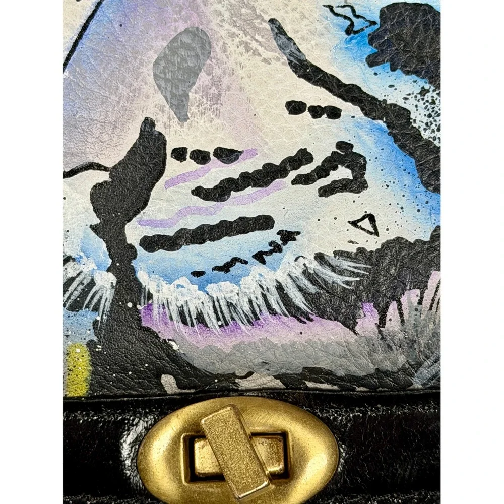 Sharif 1827 Hand Painted Tiger Zebra Leather Crossbody Bag Gold Interior NWT
